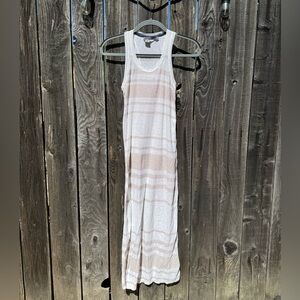 360Sweater striped beige and white lightweight linen racerback maxi dress sz XS